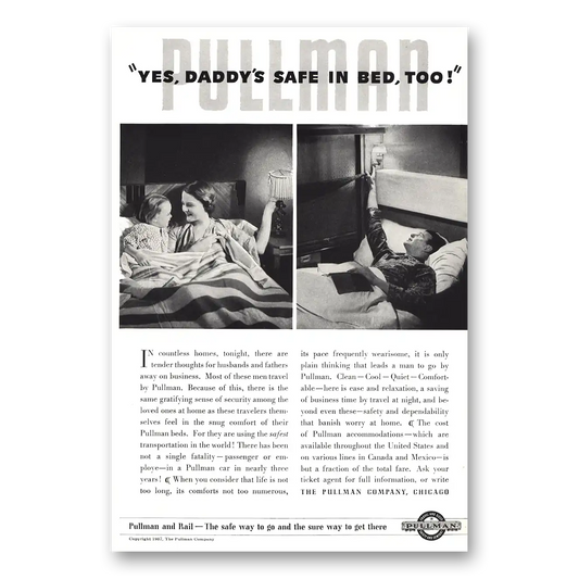 1937 Pullman Daddys Safe in Bed Too Vintage Magazine Print Ad