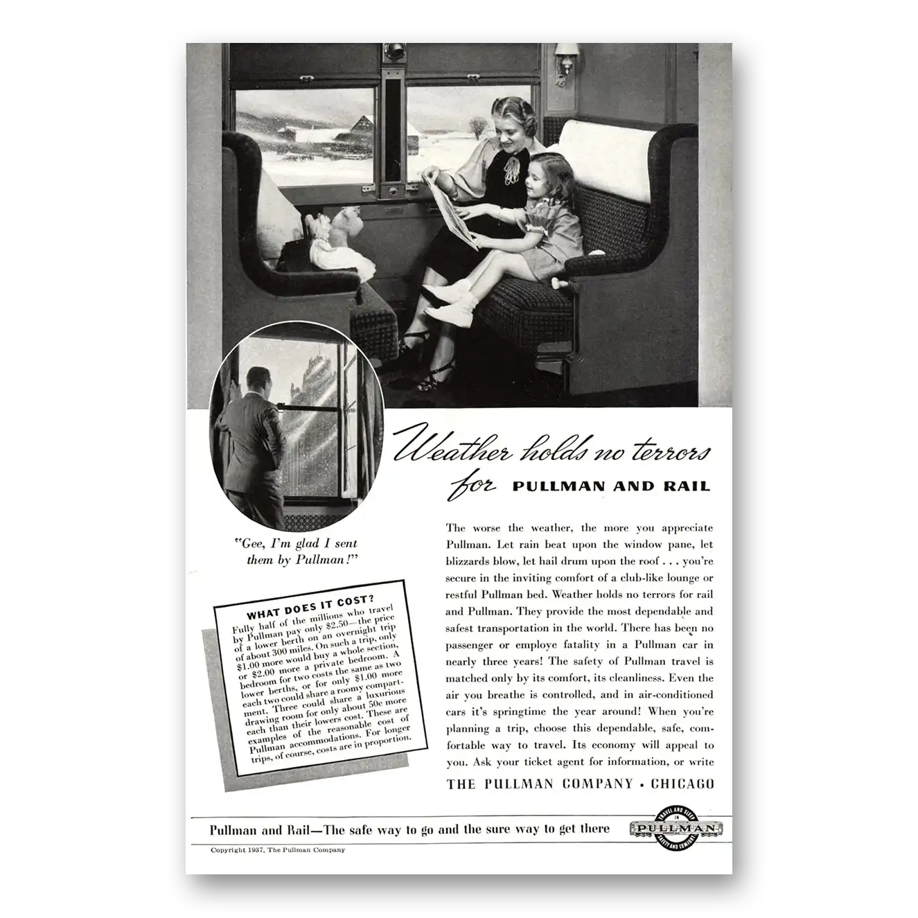 1937 Pullman Weather Holds No Terrors Vintage Magazine Print Ad