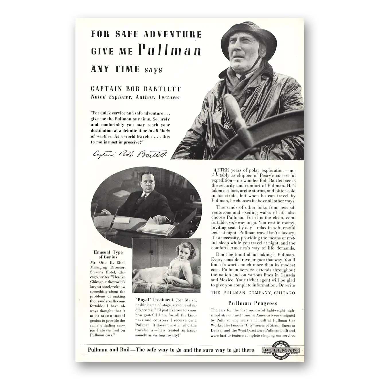 1937 Pullman Captain Bob Bartlett Vintage Magazine Print Ad