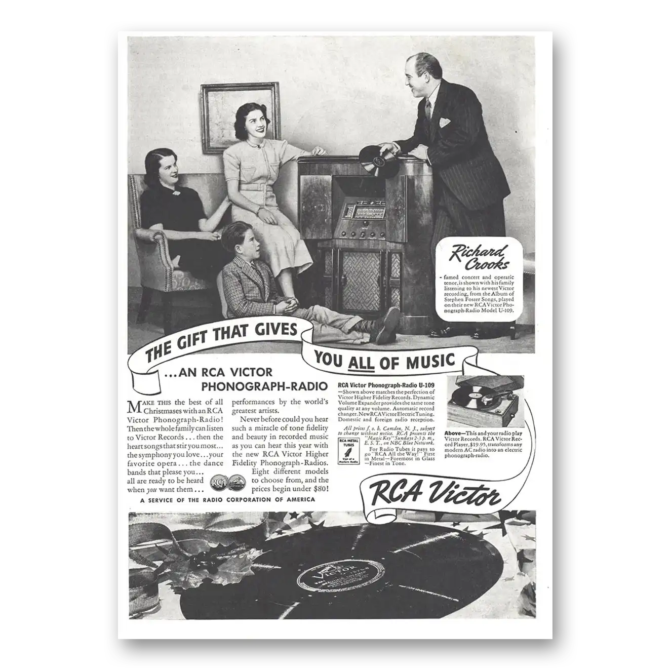 1937 RCA Victor Radios Richard Crooks Phonograph Radio Vintage Magazine Print Ad