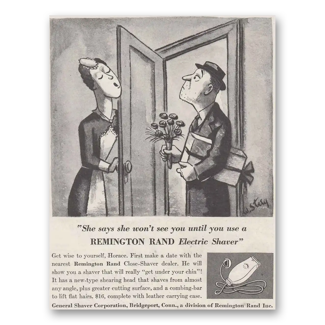 1937 Remington Rand Electric Shaver Won't See You Until You Use Vintage Magazine Print Ad