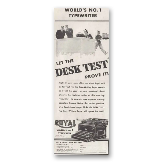 1937 Royal Typewriter Desk Test Vintage Magazine Print Ad