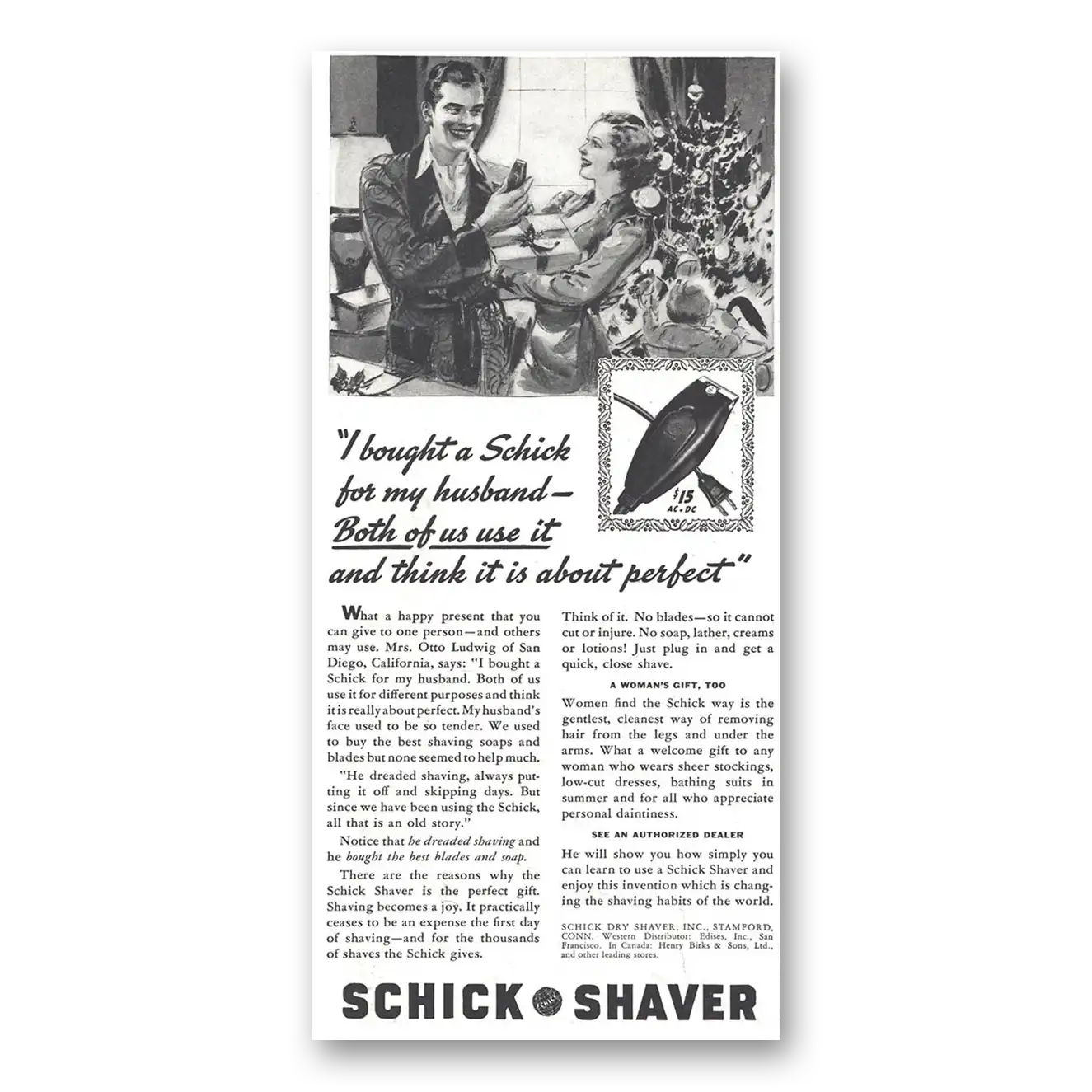 1937 Schick Shaver I Bought a Schick For My Husband Vintage Magazine Print Ad