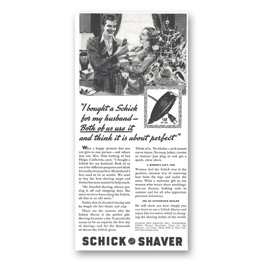 1937 Schick Shaver I Bought a Schick For My Husband Vintage Magazine Print Ad