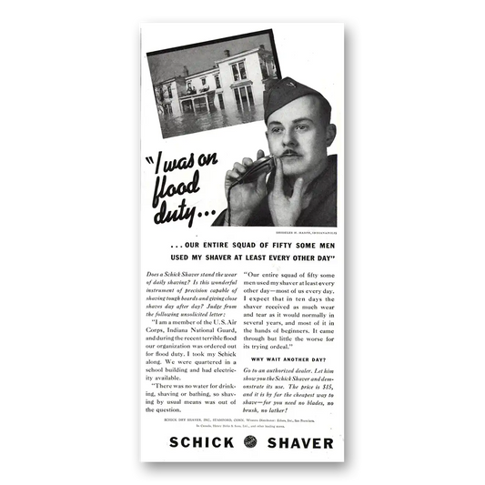 1937 Schick Shaver I Was On Flood Duty Entire Squad Vintage Magazine Print Ad