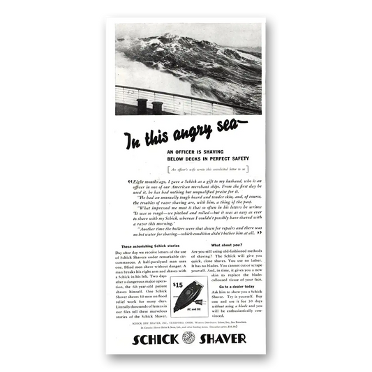 1937 Schick Shaver In This Angry Sea Vintage Magazine Print Ad