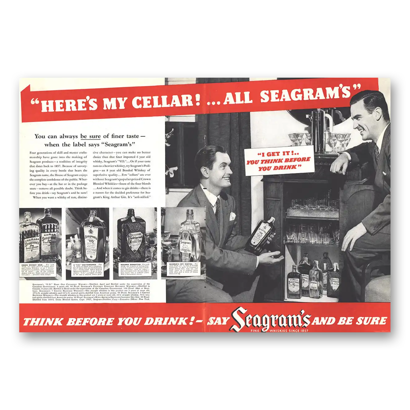 1937 Seagrams VO Whisky My Cellar All Seagrams Vintage Magazine Print Ad