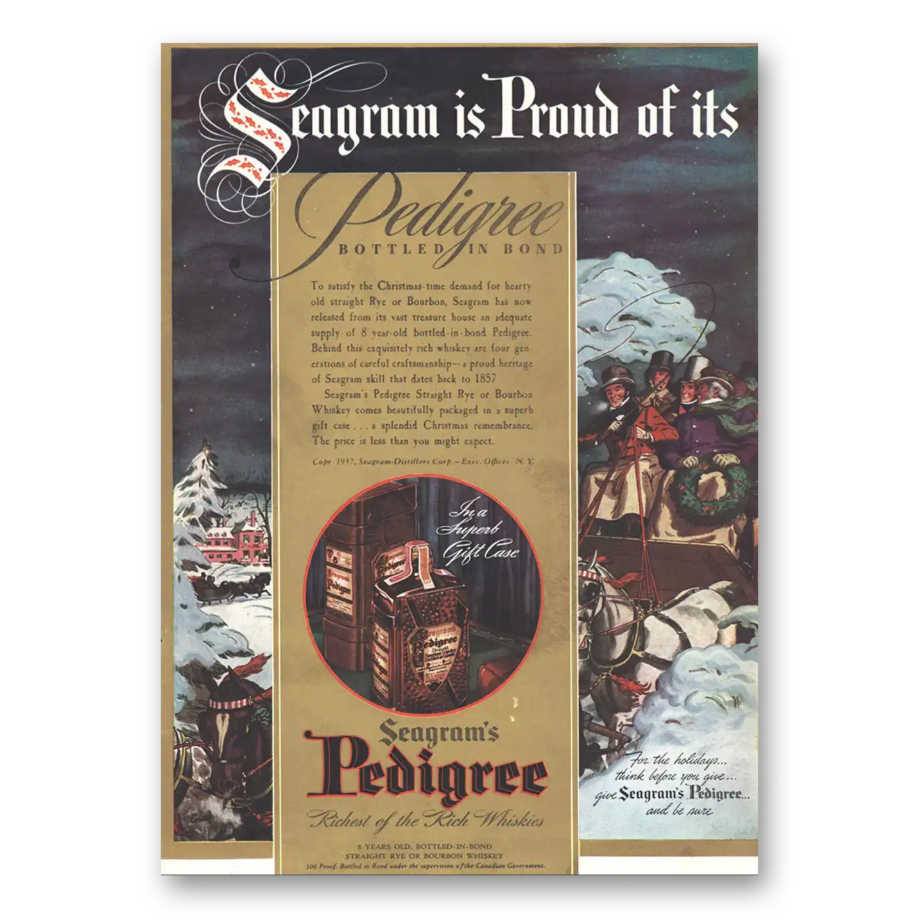 1937 Seagrams Pedigree Proud of Its Pedigree Vintage Magazine Print Ad