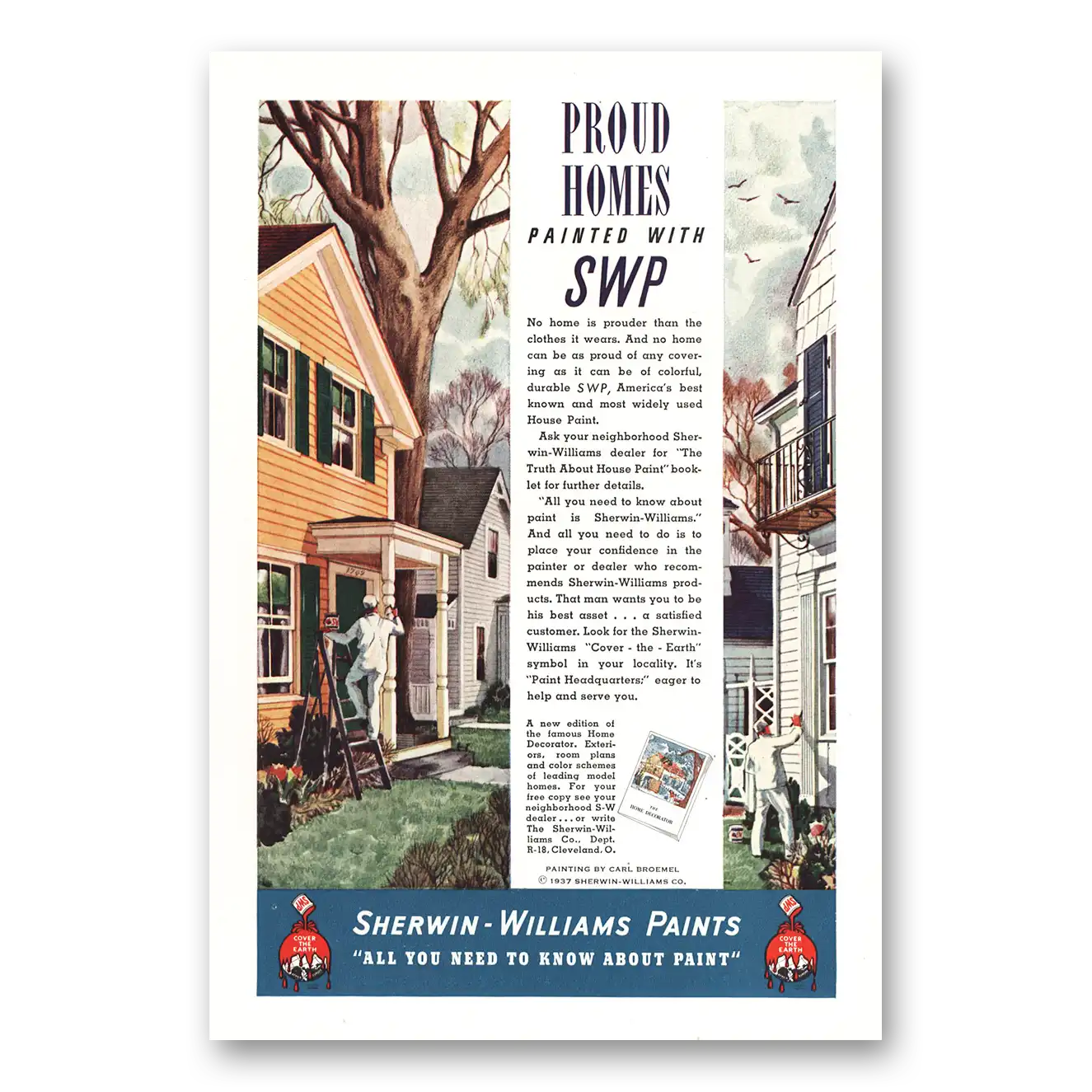 1937 Sherwin Williams Paints Proud Homes SWP Vintage Magazine Print Ad