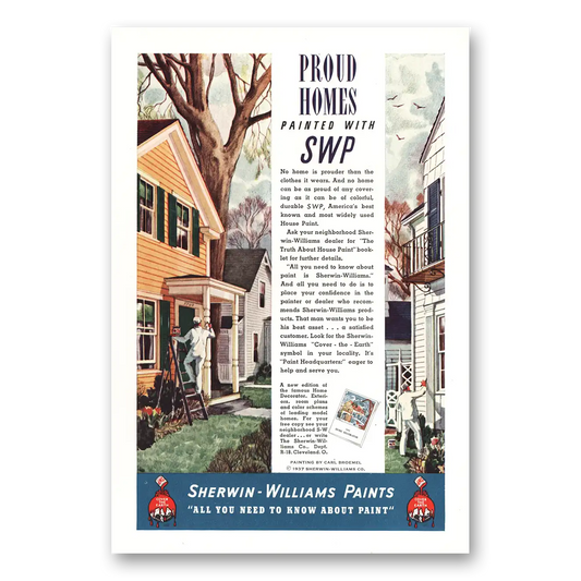 1937 Sherwin Williams Paints Proud Homes SWP Vintage Magazine Print Ad