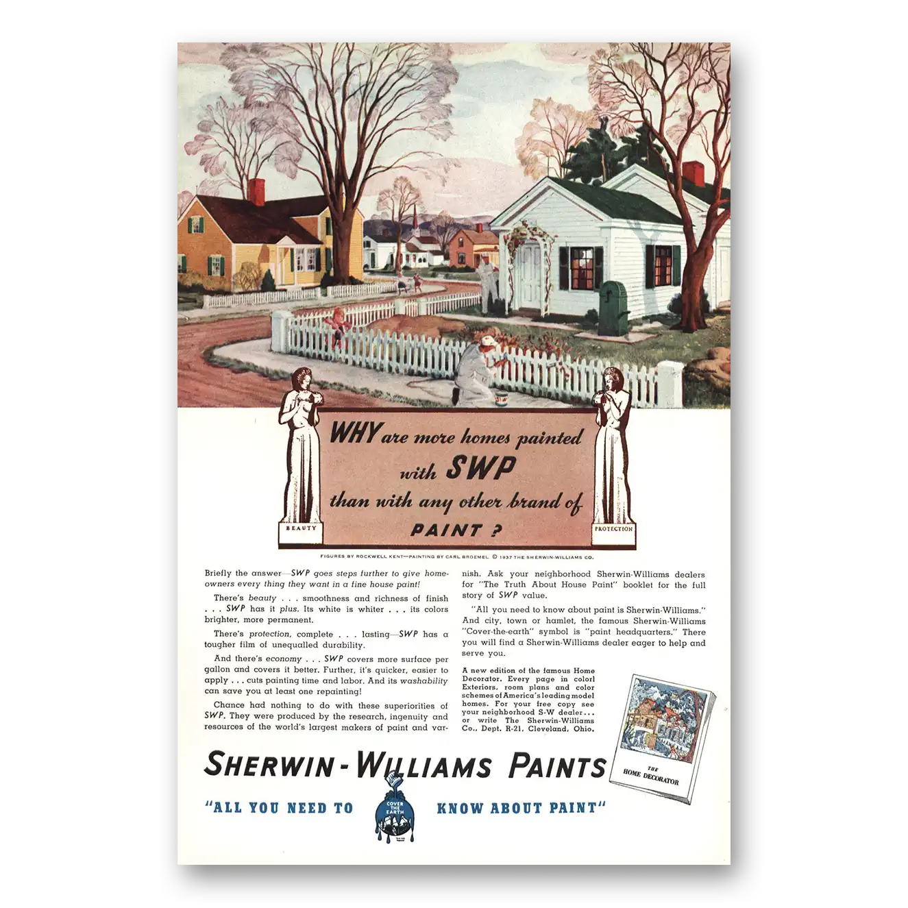 1937 Sherwin Williams Paints More Homes Painted with SWP Vintage Magazine Print Ad