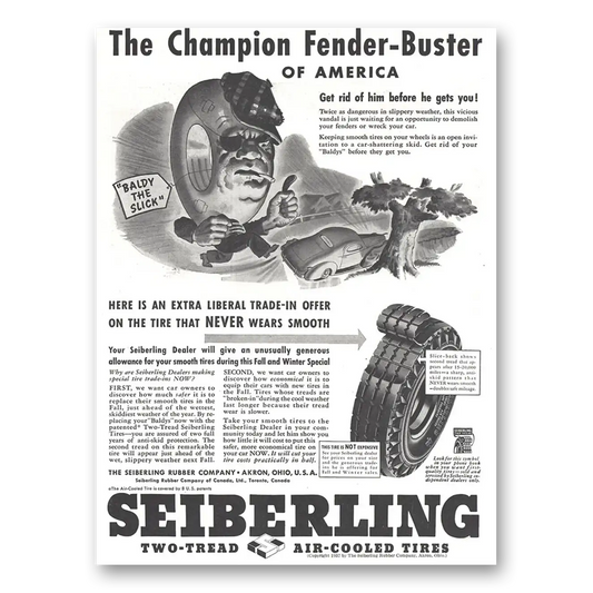 1937 Seiberling Tires Champion Fender Buster Vintage Magazine Print Ad