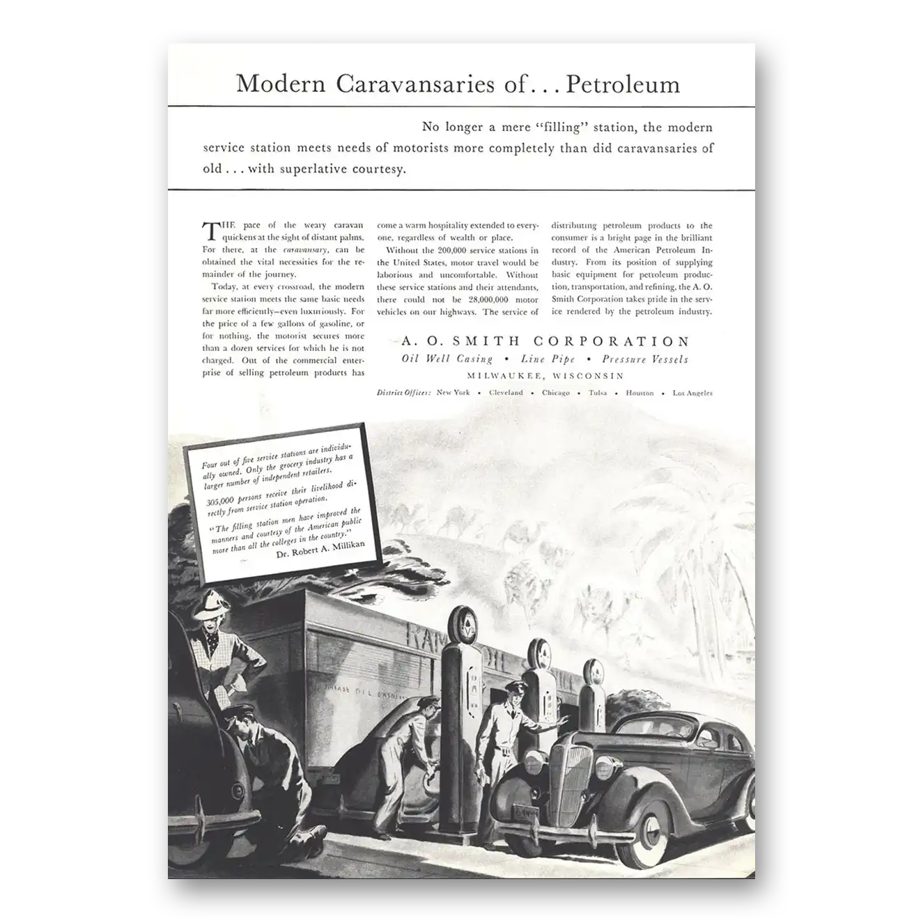 1937 A O Smith Modern Caravansaries of Petroleum Vintage Magazine Print Ad