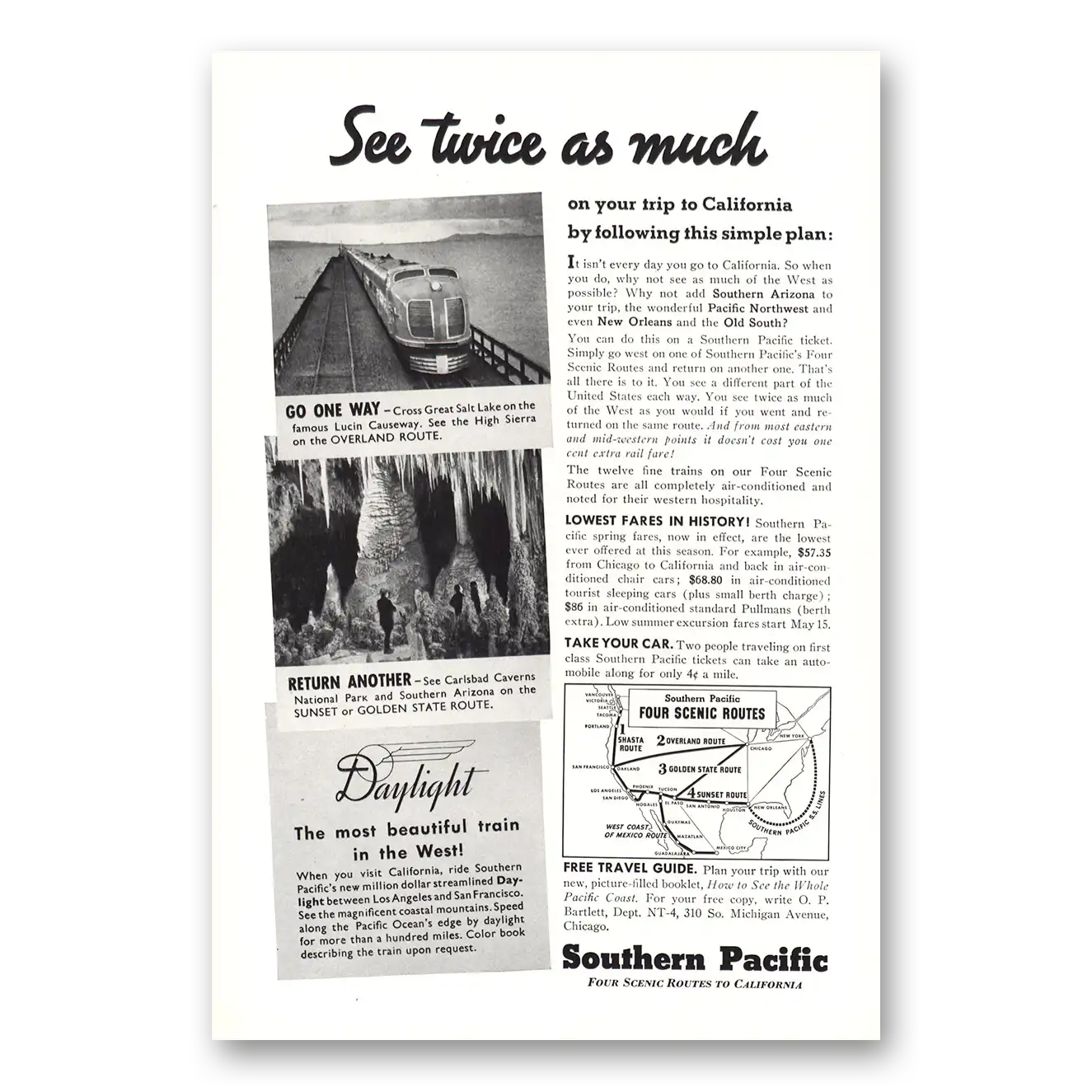 1937 Southern Pacific Daylight Most Beautiful Train Vintage Magazine Print Ad