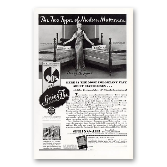 1937 Spring Air Mattress Two Types of Modern Mattresses Vintage Magazine Print Ad