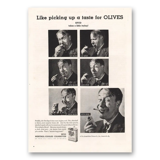 1934 Spud Cigarettes Picking Up a Taste for  Olives Vintage Magazine Print Ad