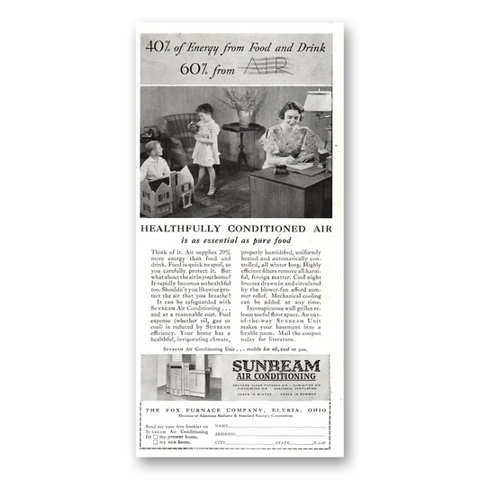 1937 Sunbeam Air Conditioning Healthfully Conditioned Vintage Magazine Print Ad