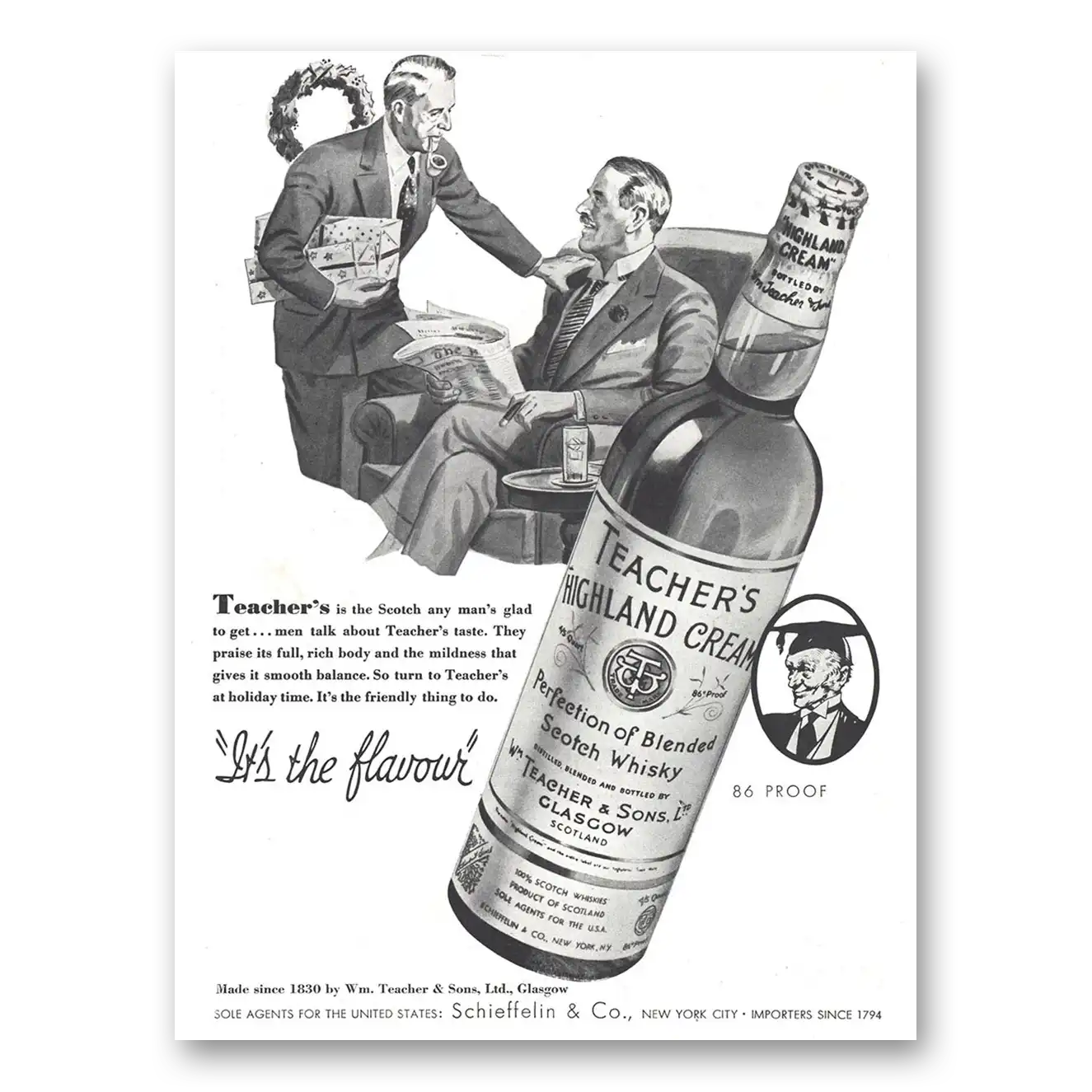 1937 Teachers Whisky Any Mans Glad to Get Vintage Magazine Print Ad