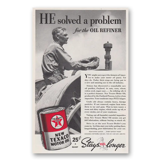 1937 Texaco Motor Oil He Solved a Problem for the Oil Refiner Vintage Magazine Print Ad