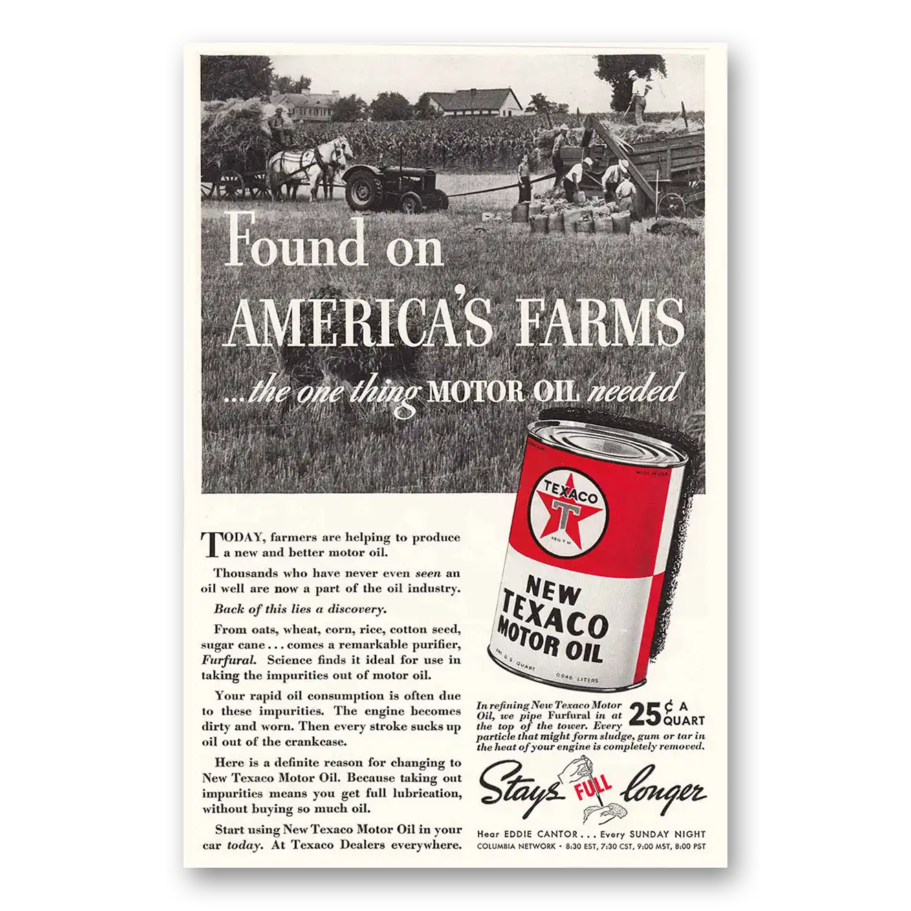 1937 Texaco Motor Oil Motor Oil Americas Farms Vintage Magazine Print Ad