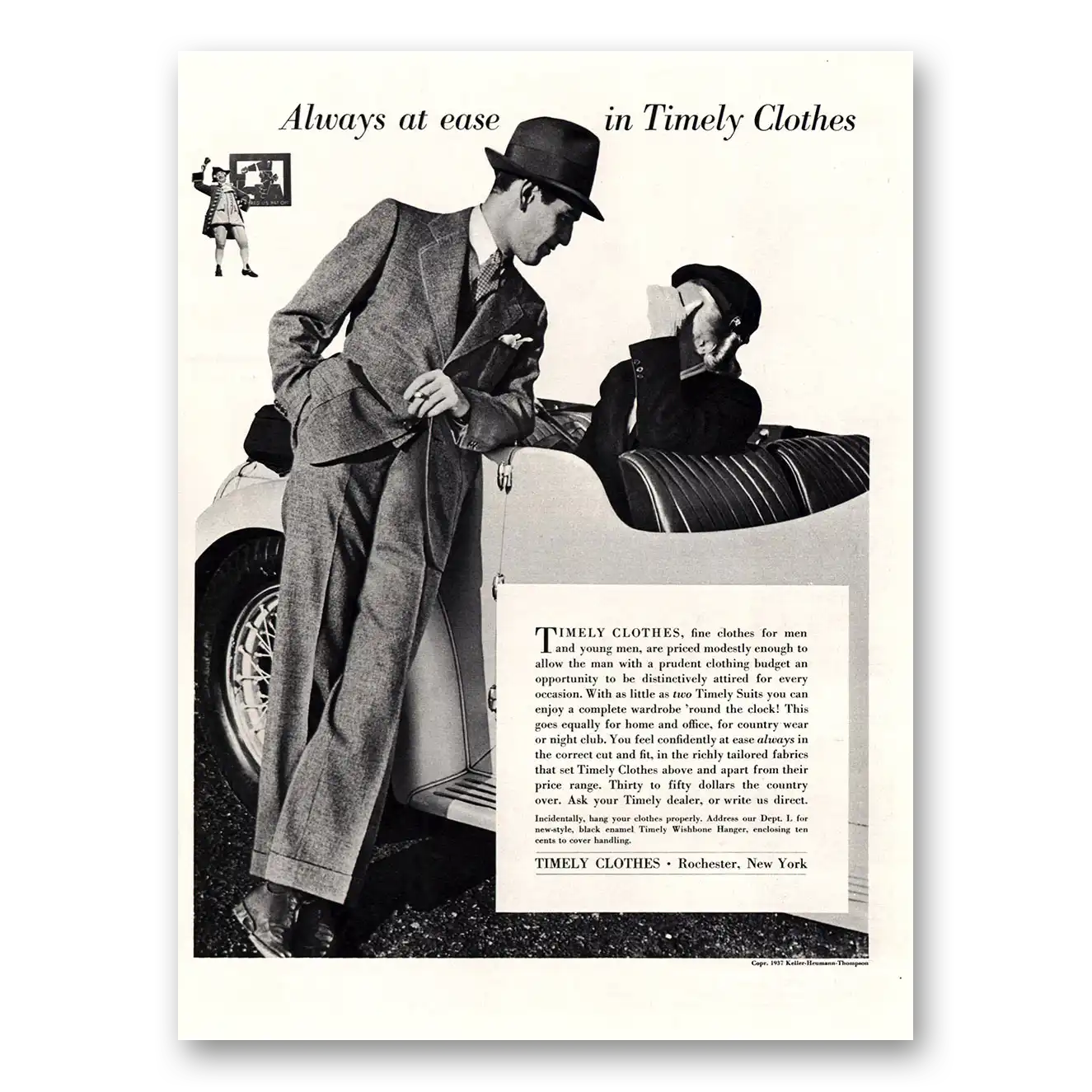 1937 Timely Clothes Always At Ease Vintage Magazine Print Ad