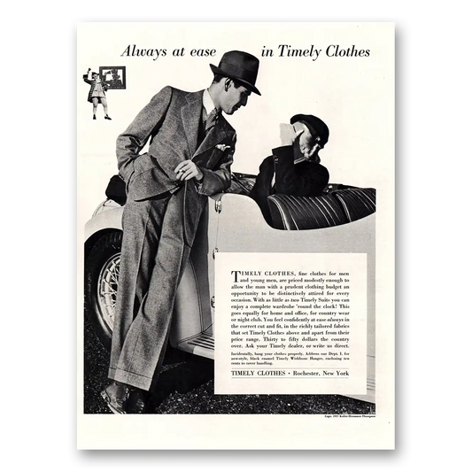 1937 Timely Clothes Always At Ease Vintage Magazine Print Ad