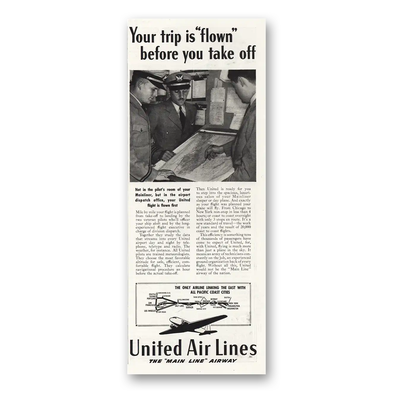 1937 United Airlines Your Trip is Flown Before Take Vintage Magazine Print Ad