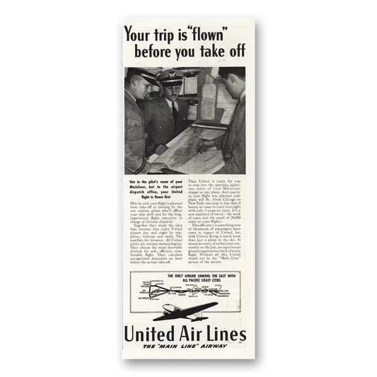 1937 United Airlines Your Trip is Flown Before Take Vintage Magazine Print Ad