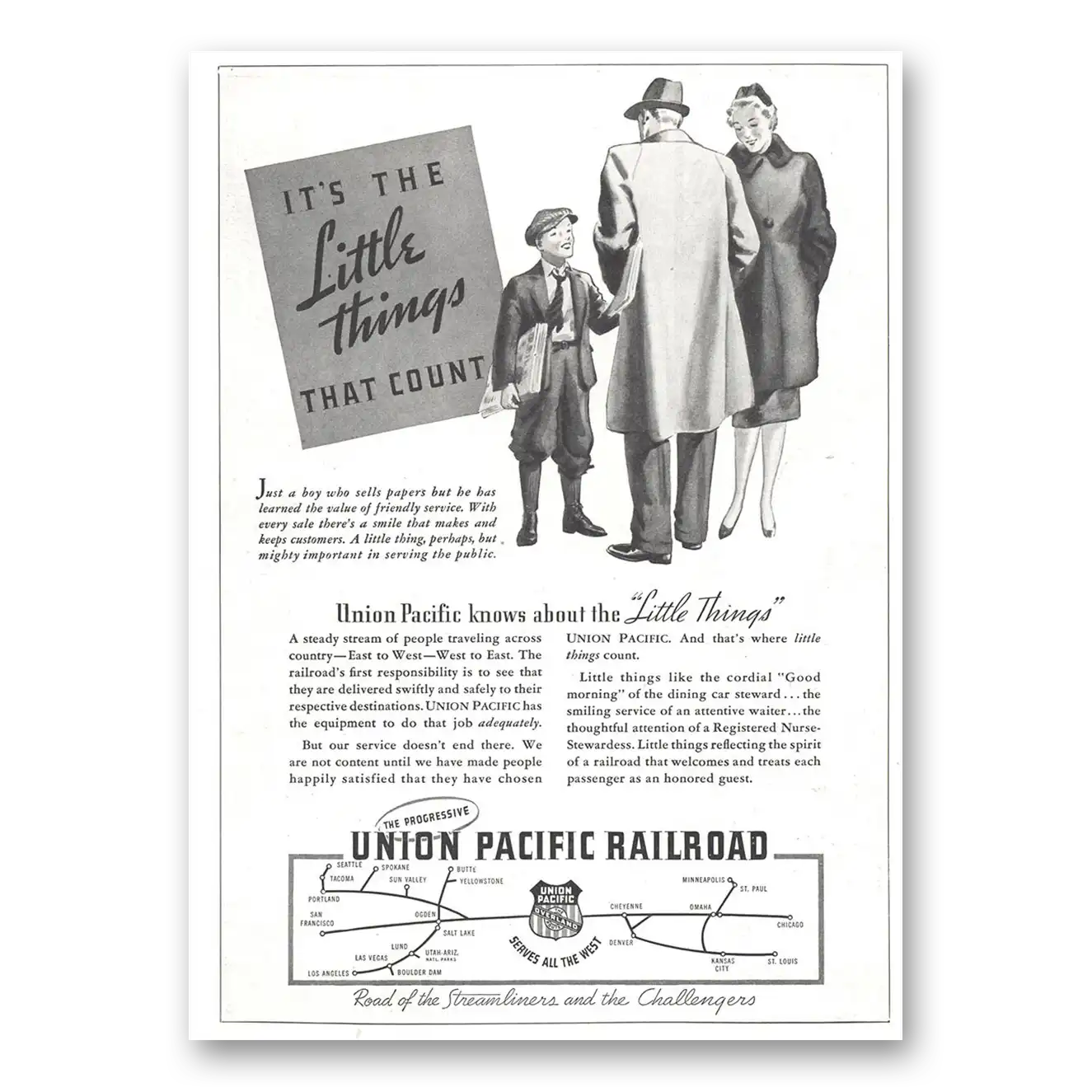 1937 Union Pacific Railroad Little Things That Count Vintage Magazine Print Ad