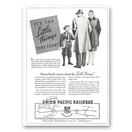 1937 Union Pacific Railroad Little Things That Count Vintage Magazine Print Ad