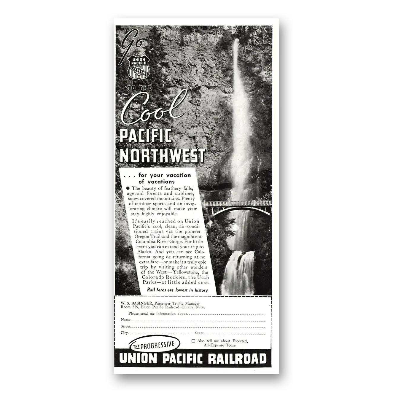 1937 Union Pacific Railroad Cool Pacific Northwest Vintage Magazine Print Ad