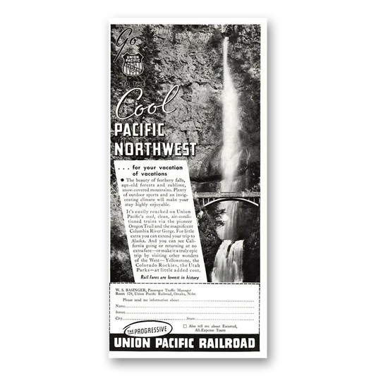 1937 Union Pacific Railroad Cool Pacific Northwest Vintage Magazine Print Ad