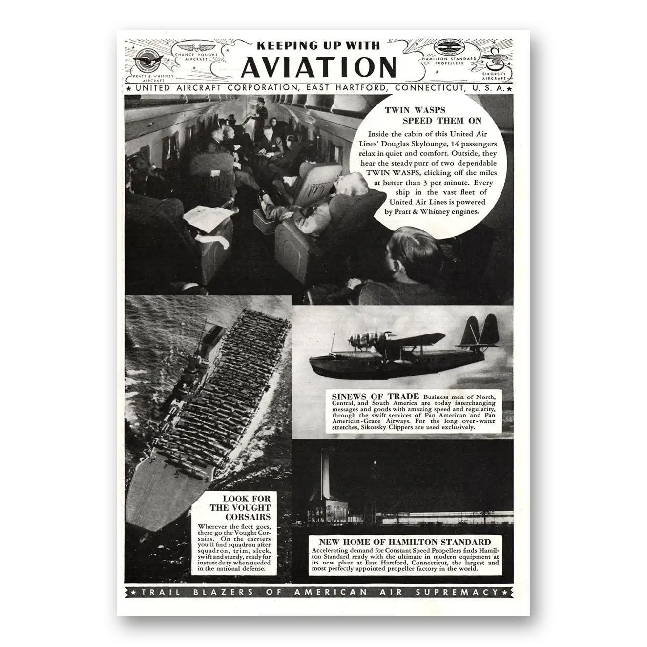 1937 United Airlines Keeping Up With Aviation Vintage Magazine Print Ad