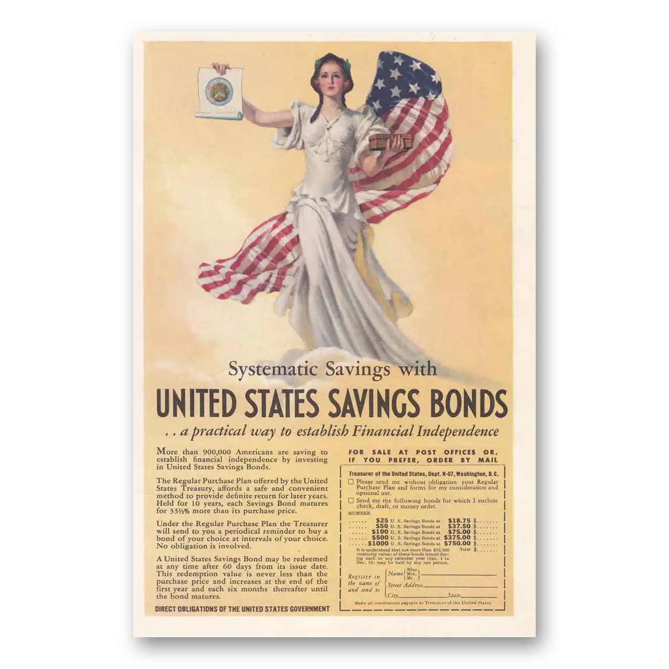 1937 United States Savings Bonds Systematic Savings Vintage Magazine Print Ad