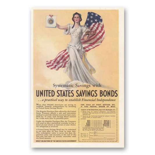 1937 United States Savings Bonds Systematic Savings Vintage Magazine Print Ad