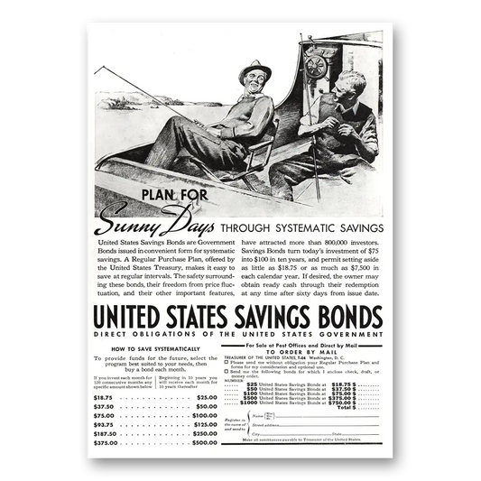 1937 United States Savings Bonds Sunny Days Through Systematic Savings Vintage Magazine Print Ad