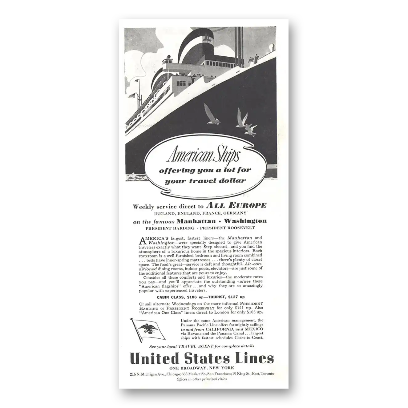 1937 United States Lines American Ships Vintage Magazine Print Ad