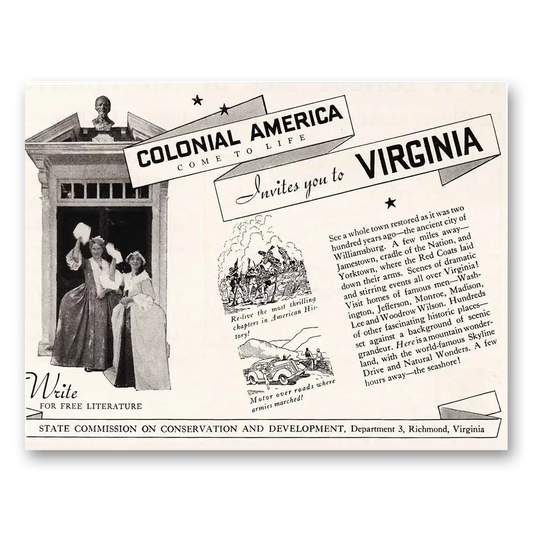 1937 Virginia Colonial America Comes to Life Vintage Magazine Print Ad