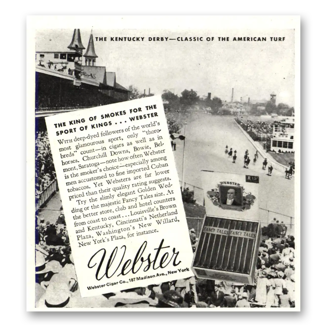 1937 Webster Cigars Kentucky Derby Vintage Magazine Print Ad