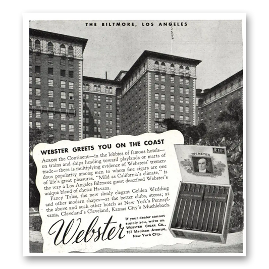 1937 Webster Cigars Biltmore Los Angeles Vintage Magazine Print Ad