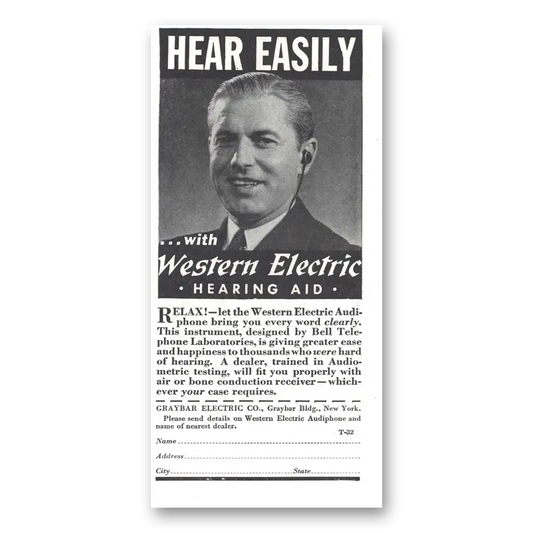 1937 Western Electric Hearing Aid Hear Easily Vintage Magazine Print Ad