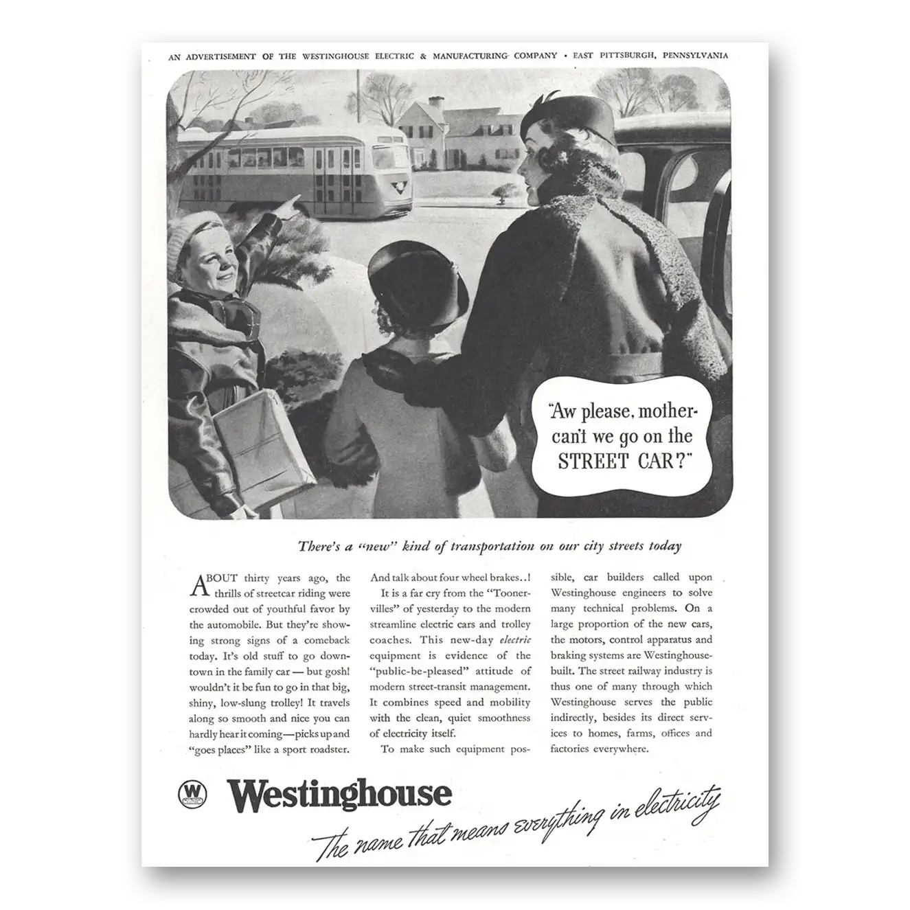 1937 Westinghouse Can't We Go on the Street Car Vintage Magazine Print Ad