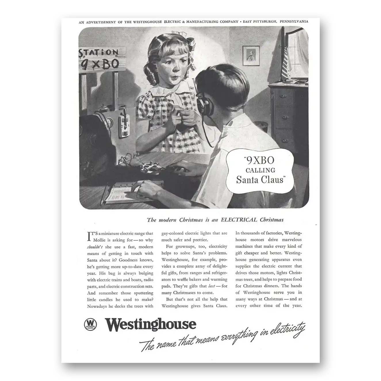 1937 Westinghouse Calling Santa Claus Vintage Magazine Print Ad