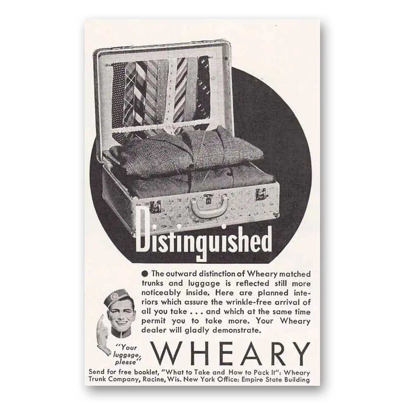 1937 Wheary Luggage Distinguished Vintage Magazine Print Ad