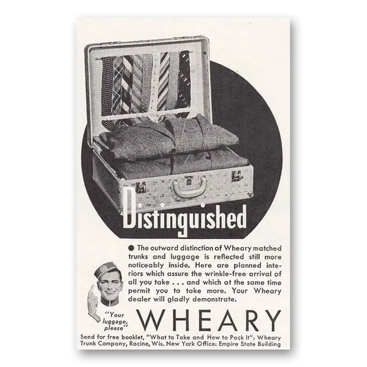 1937 Wheary Luggage Distinguished Vintage Magazine Print Ad