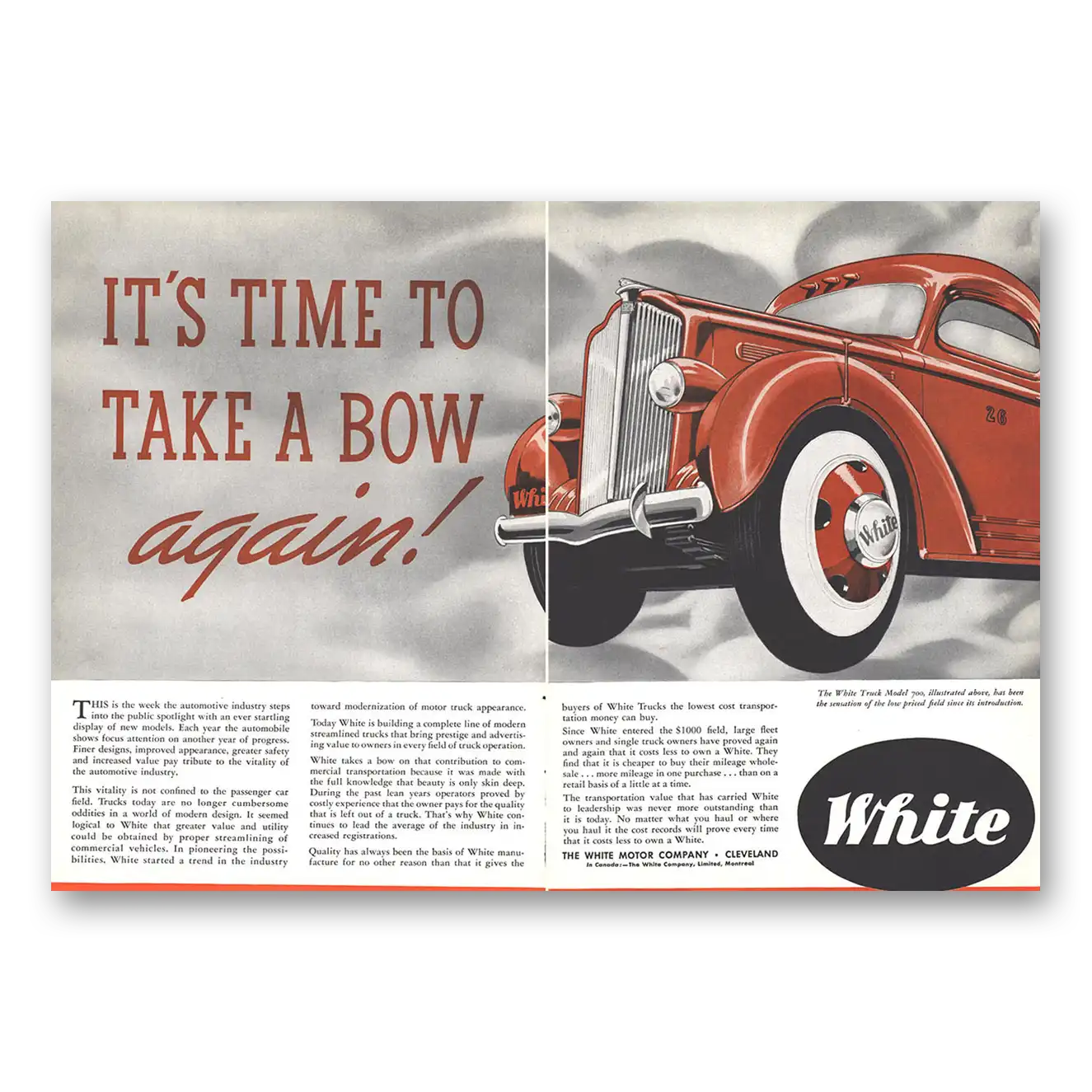 1937 White Trucks Time to Take a Bow Again Vintage Magazine Print Ad