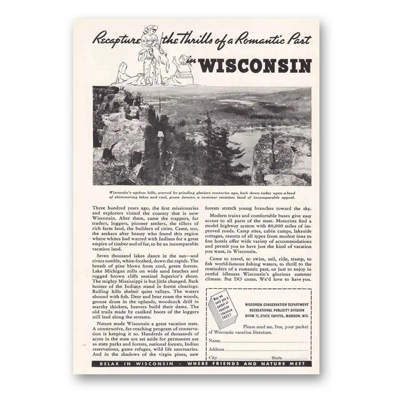 1937 Wisconsin Recapture the Thrills of Romantic Vintage Magazine Print Ad