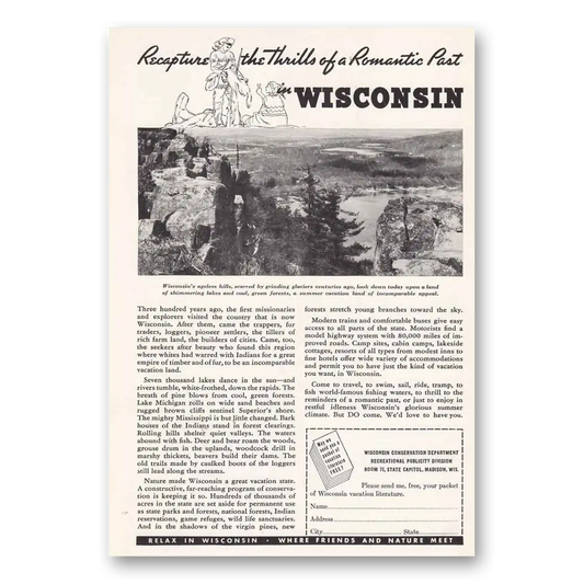 1937 Wisconsin Recapture the Thrills of Romantic Vintage Magazine Print Ad