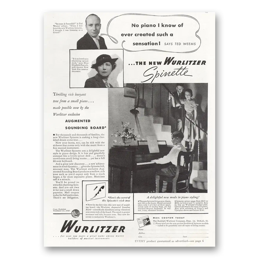 1937 Wurlitzer Organ Spinette Created Such a Sensation Ted Weems Vintage Magazine Print Ad