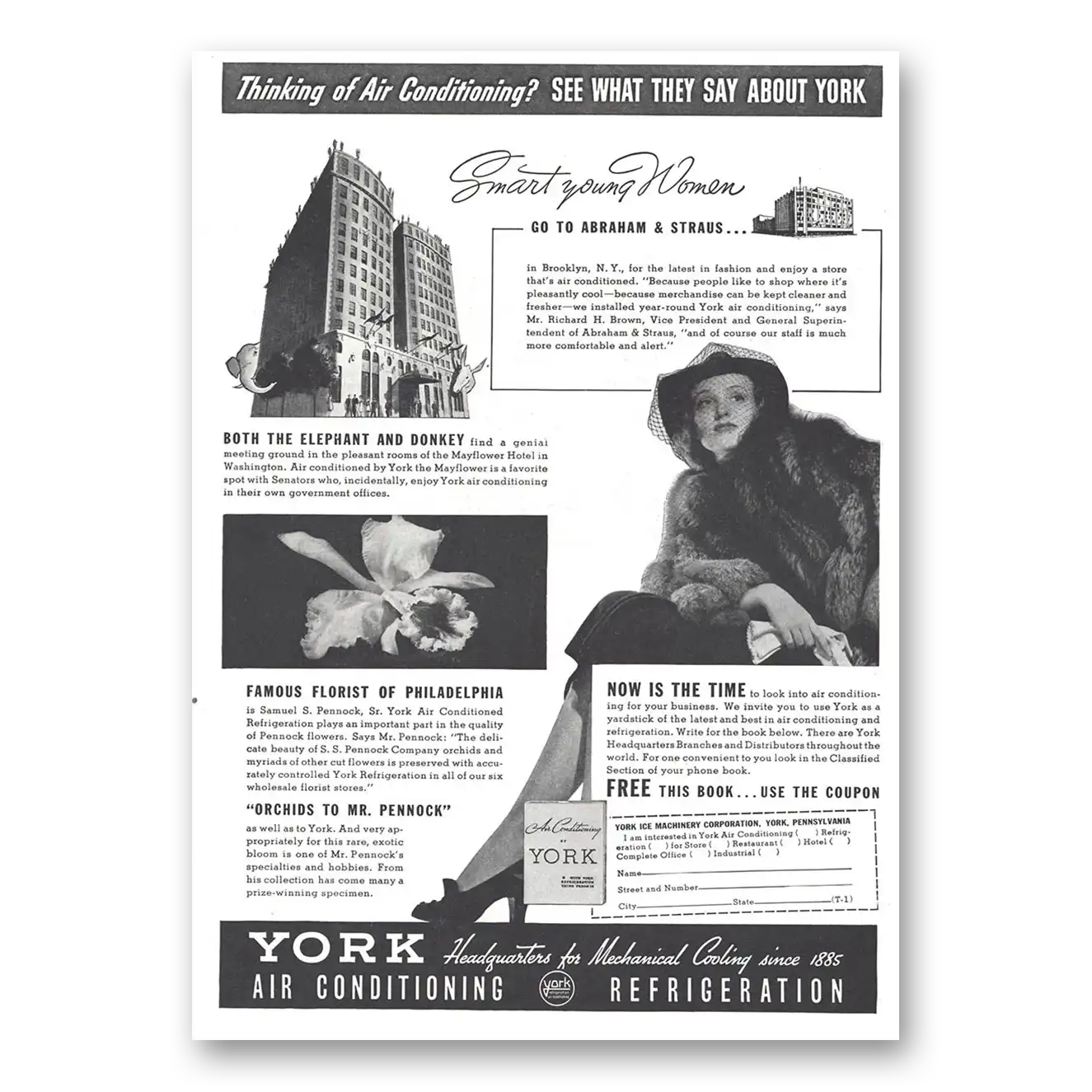 1937 York Air Conditioning Smart Young Women Go to Abraham & Straus Vintage Magazine Print Ad